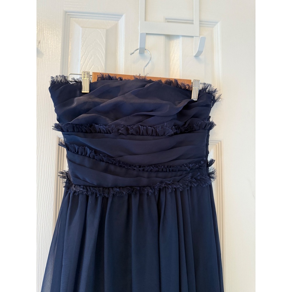 ML Monique Lhuillier Bridesmaids Navy Chiffon Strapless Gown Dress Size 6 - Picture 4 of 9
